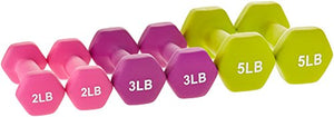 Amazon Basics Neoprene Workout Dumbbell Hand Weights, 20 Pounds Total, Pink/Purple/Green - 3 Pairs (2-Lb, 3-Lb, 5-Lb) & Weight Rack