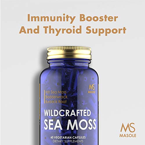 Premium High Absorption Wildcrafted Sea Moss | 1500mg Organic Irish Sea Moss, Bladderwrack, Burdock Root | 60 Vegan Capsules - Masole Labs by Sincere Supplements