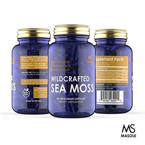 Premium High Absorption Wildcrafted Sea Moss | 1500mg Organic Irish Sea Moss, Bladderwrack, Burdock Root | 60 Vegan Capsules - Masole Labs by Sincere Supplements