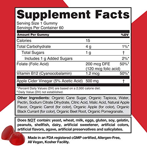 Apple Cider Vinegar Gummy Vitamins by Goli Nutrition - Immunity, Detox & Weight (3 Pack, 180 Count, with The Mother, Gluten-Free, Vegan, Vitamin B9, B12, Beetroot, Pomegranate)